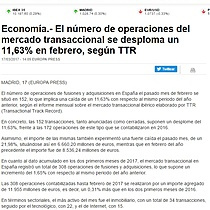 El nmero de operaciones del mercado transaccional se desploma un 11,63% en febrero, segn TTR